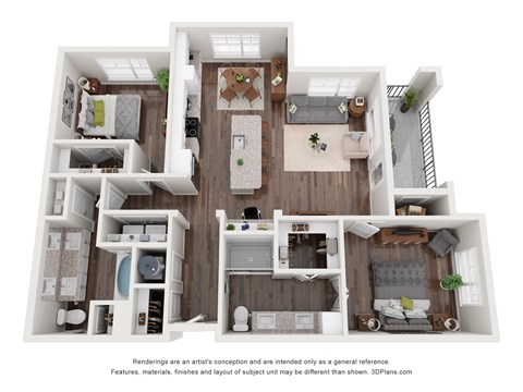 Floor plan for 2 beds, 2 baths, 1238 sqft